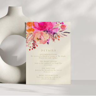 Elegant Bright Pink Floral Wedding Details Card Kaart