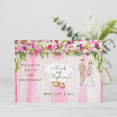 Elegant Bright Pink Floral Wedding Kaart (Staand voorkant)
