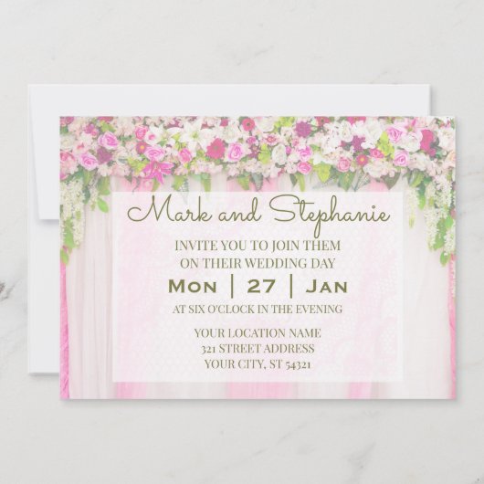 Elegant Bright Pink Floral Wedding Kaart (Achterkant)