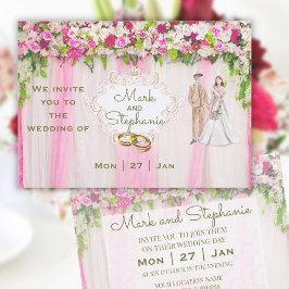 Elegant Bright Pink Floral Wedding Kaart