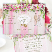 Elegant Bright Pink Floral Wedding Kaart