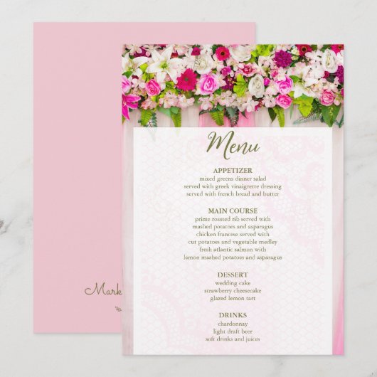 Elegant Bright Pink Floral Wedding Menu (Voorkant / Achterkant)