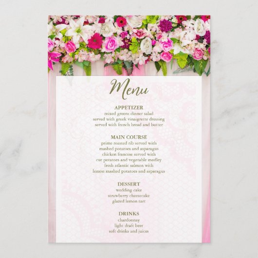 Elegant Bright Pink Floral Wedding Menu (Voorkant)