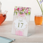 Elegant Bright Pink Floral Wedding tabelnummer Reclamebord Met Voetstuk (Insitu)
