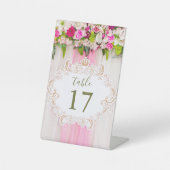 Elegant Bright Pink Floral Wedding tabelnummer Reclamebord Met Voetstuk (Voorkant)