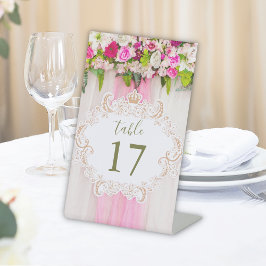 Elegant Bright Pink Floral Wedding tabelnummer Reclamebord Met Voetstuk