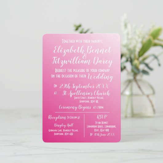 Elegant Bright Pink Wedding Uitnodiging (Staand voorkant)
