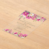 Elegant Bright Pink Wildflowers Floral Wedding Acryl Uitnodigingen (Laagn)