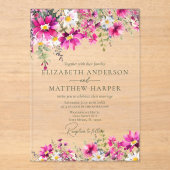 Elegant Bright Pink Wildflowers Floral Wedding Acryl Uitnodigingen (Voorkant)