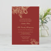 Elegant Bright Red Flourish Wedding Parents Names Kaart (Staand voorkant)
