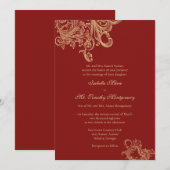 Elegant Bright Red Flourish Wedding Parents Names Kaart (Voorkant / Achterkant)