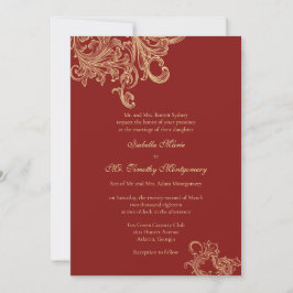 Elegant Bright Red Flourish Wedding Parents Names Kaart