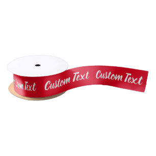 Elegant Bright Red met White Script Text Sjabloon Satijnen Lint