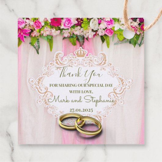 Elegant Bright Roze Floral Bedankjes Labels (Achterkant)