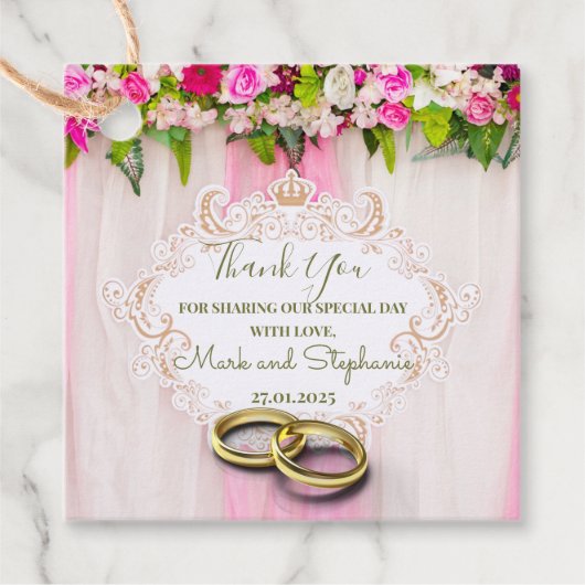 Elegant Bright Roze Floral Bedankjes Labels (Voorkant)