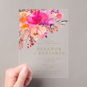 Elegant Bright Roze Waterverf Floral Wedding Acryl Uitnodigingen (Insitu (Draagbaar))