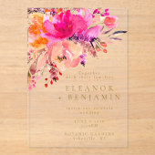 Elegant Bright Roze Waterverf Floral Wedding Acryl Uitnodigingen (Voorkant)