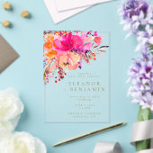 Elegant Bright Roze Waterverf Floral Wedding Acryl Uitnodigingen (Insitu (Huwelijk))