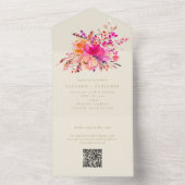 Elegant Bright Roze Waterverf Floral Wedding All In One Uitnodiging (Binnen)