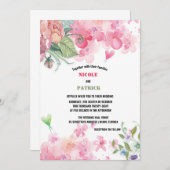 Elegant Bright Roze Waterverf Floral Wedding Kaart (Voorkant / Achterkant)