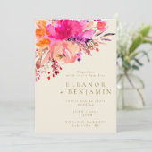 Elegant Bright Roze Waterverf Floral Wedding Kaart (Staand voorkant)