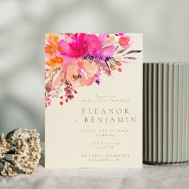 Elegant Bright Roze Waterverf Floral Wedding Kaart