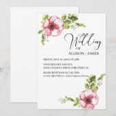 Elegant Bright Roze Waterverf Floral Wedding Kaart (Voorkant / Achterkant)