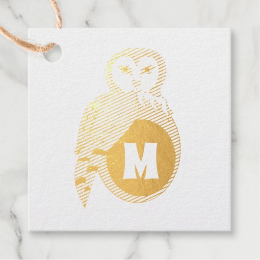 Elegant British Barn Owl Monogram Bedankjes Labels (Voorkant)