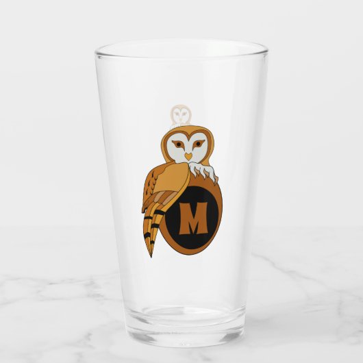 Elegant British Barn Owl Monogram Glas (Achterkant)