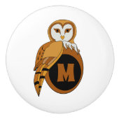 Elegant British Barn Owl Monogram Keramische Knop (Voorkant)