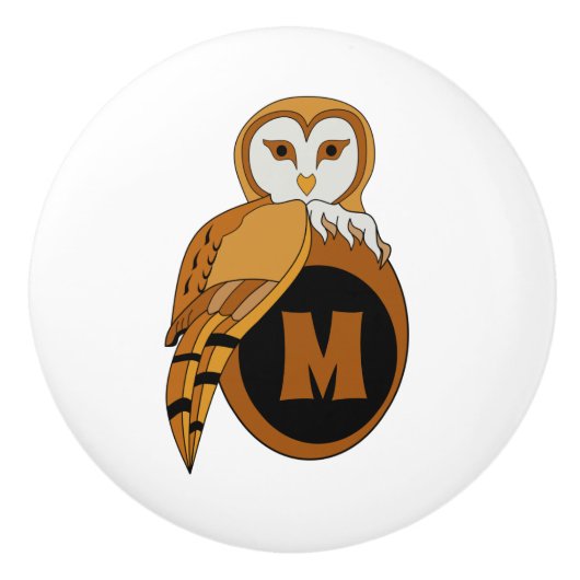 Elegant British Barn Owl Monogram Keramische Knop (Voorkant)