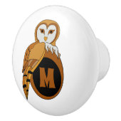 Elegant British Barn Owl Monogram Keramische Knop (Rechts)
