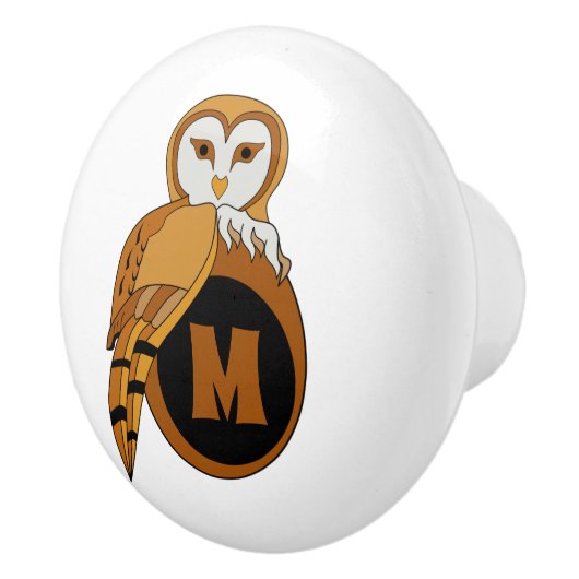 Elegant British Barn Owl Monogram Keramische Knop (Rechts)