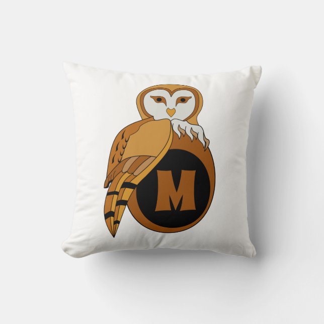 Elegant British Barn Owl Monogram Kussen (Voorkant)