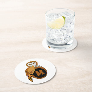 Elegant British Barn Owl Monogram Ronde Kartonnen Onderzetter