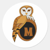 Elegant British Barn Owl Monogram Ronde Sticker (Voorkant)