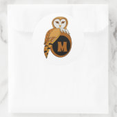 Elegant British Barn Owl Monogram Ronde Sticker (Tas)