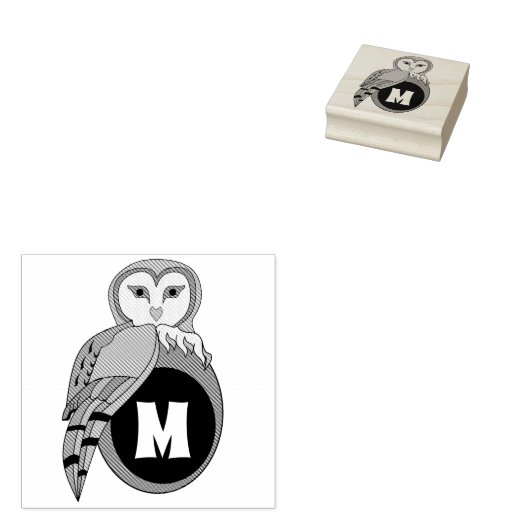 Elegant British Barn Owl Monogram Rubberstempel (Gestempeld)