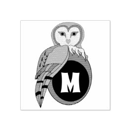 Elegant British Barn Owl Monogram Rubberstempel