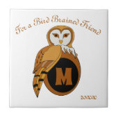 Elegant British Barn Owl Monogram Tegeltje (Voorkant)