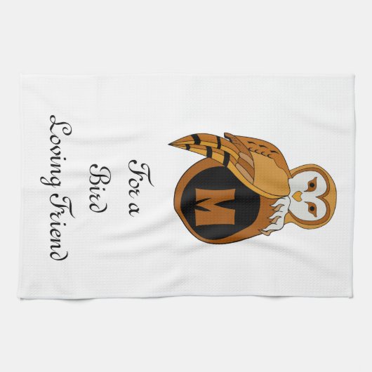 Elegant British Barn Owl Monogram Theedoek (Horizontaal)
