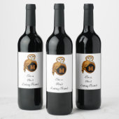 Elegant British Barn Owl Monogram Wijn Etiket (Flessen)