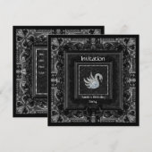 Elegant Brocade Black Lace Bow Swan 2 Kaart (Voorkant / Achterkant)