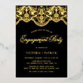 Elegant Brocade Lace Black Photo Engagement Party Folie Uitnodiging (Voorkant)
