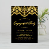 Elegant Brocade Lace Black Photo Engagement Party Folie Uitnodiging (Staand Voorkant)