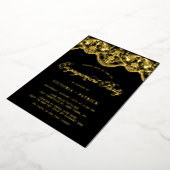 Elegant Brocade Lace Black Photo Engagement Party Folie Uitnodiging (Gedraaid)