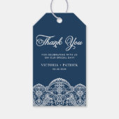 Elegant Brocade Lace Blue Weddenschap Bedankt Cadeaulabel (Voorkant)