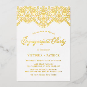 Elegant Brocade Lace Photo Engagement Party Folie Uitnodiging