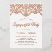 Elegant Brocade Lace Roos Gold Engagement Party Folie Uitnodiging (Voorkant)
