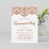 Elegant Brocade Lace Roos Gold Engagement Party Folie Uitnodiging (Staand Voorkant)